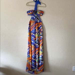 BCBG MAXAZRIA MUTICOLOR BEADED HALTER DRESS
